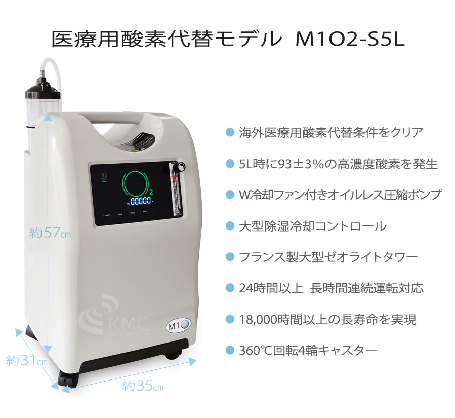 高濃度酸素発生器 M1O2-S5L（エムワンオーツーエス5エル）（海外・医療用酸素代替（自宅療養）モデル・国内仕様）